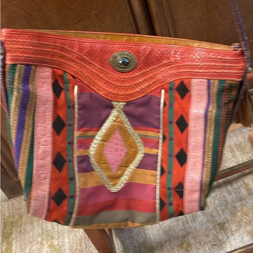 Sharif Multicolor Patterned Leather-Trim Shoulder Bag